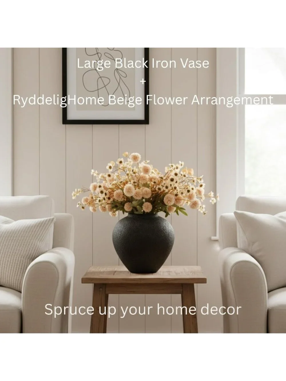 Large Black Round Big Vase Pottery Rustic Look Console Table Home Decoration